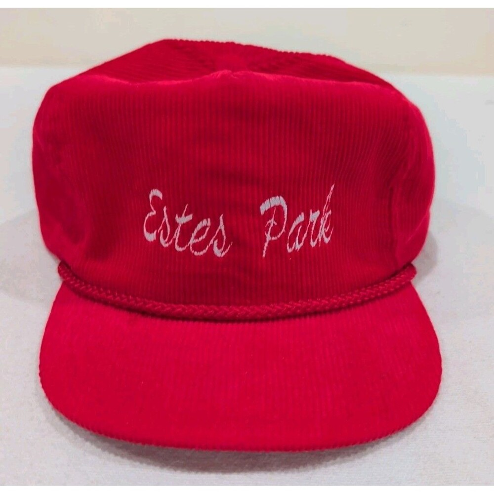 Vintage Corduroy Rope Strapback Hat Cap Estes Park, Colorado Red